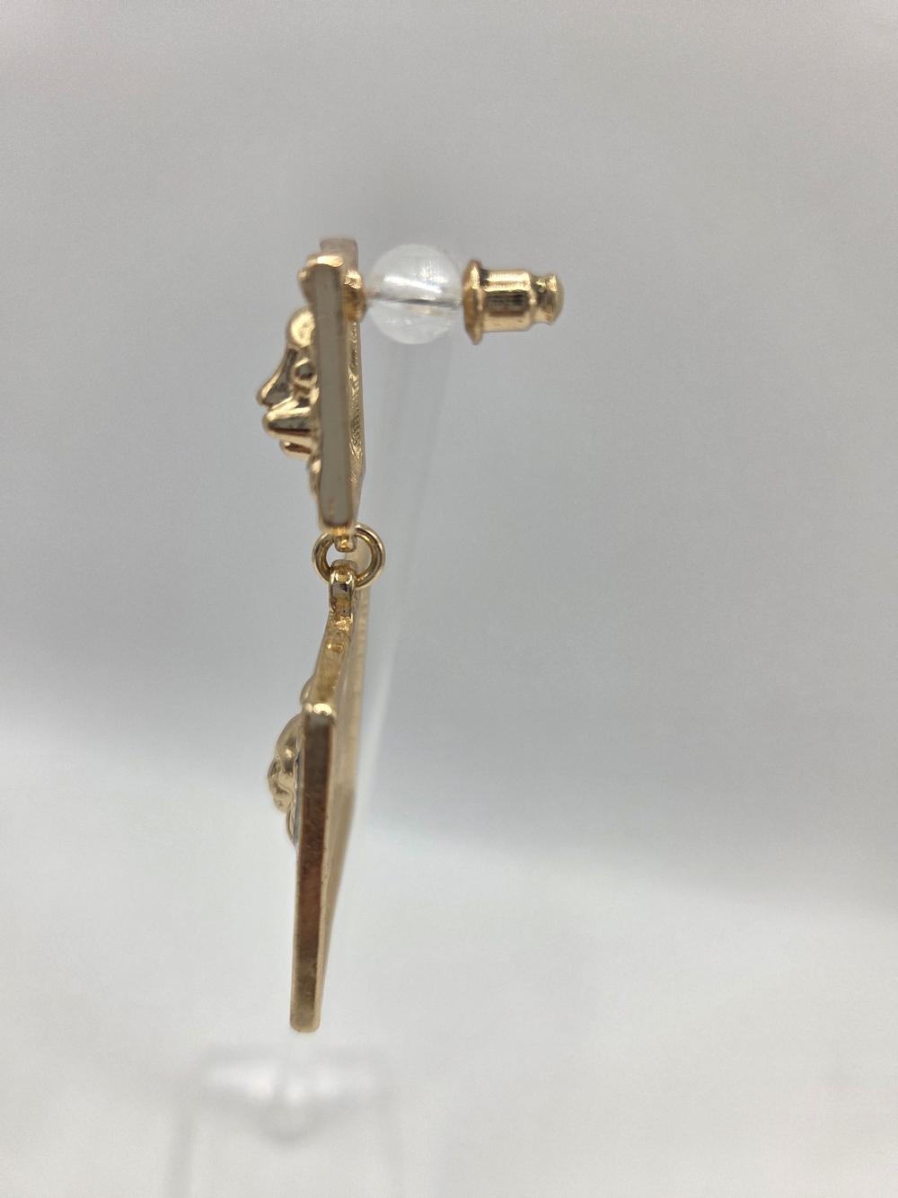 Mikayla Gold Lion Head Post With Dangle Lion Head Set In Black Enamel Earrings - Picture 3 of 9